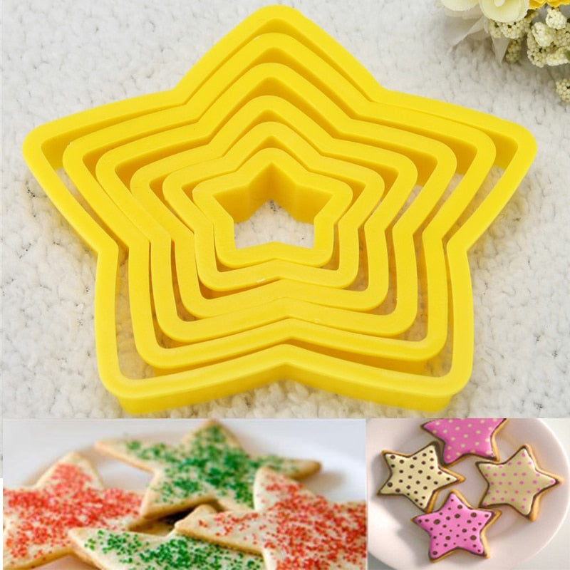 6Pcs/set Christmas Tree Cookie Cutter Stars Shape Fondant Cake Biscuit Cutter Mold 3D Cake Decorating Tools baking tool